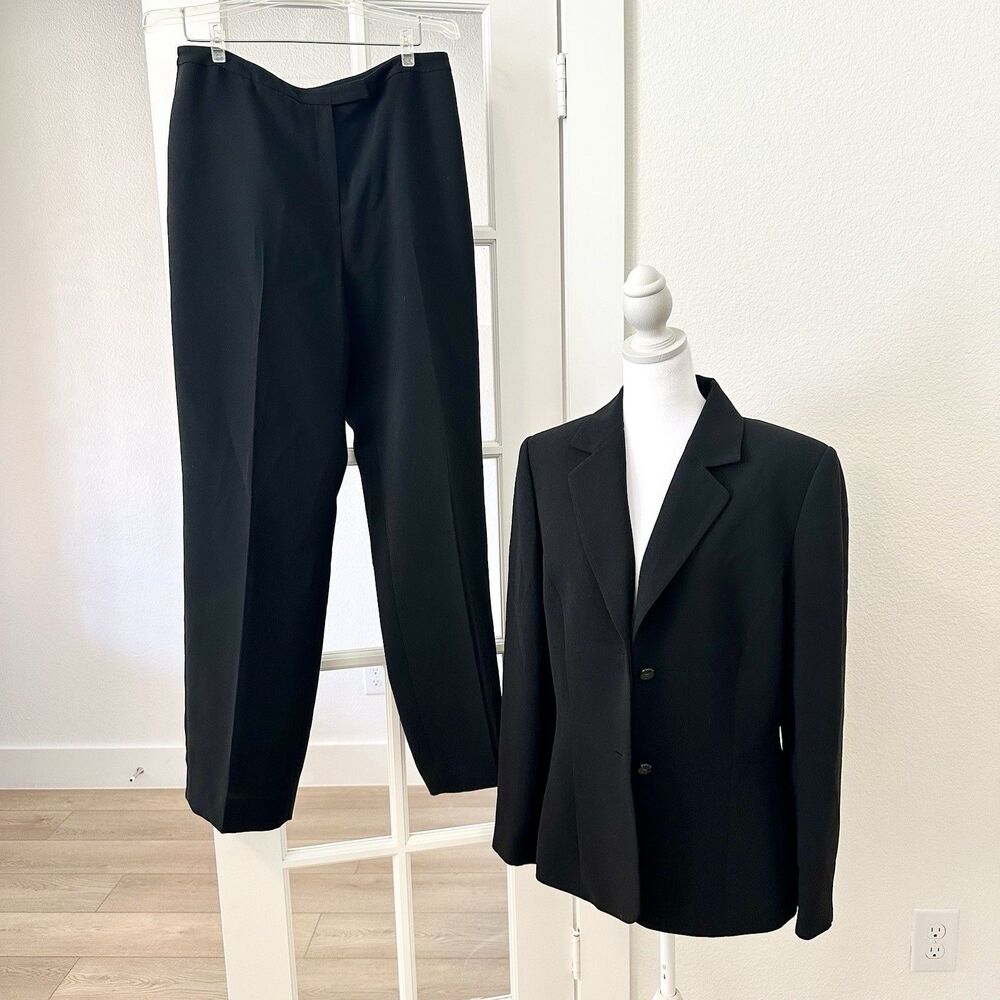 TAHARi Arthur S Levine Black Business Suit Blazer & Flat Front Pants Sz 12